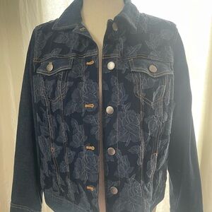 Elegant Blue Floral Jean Jacket